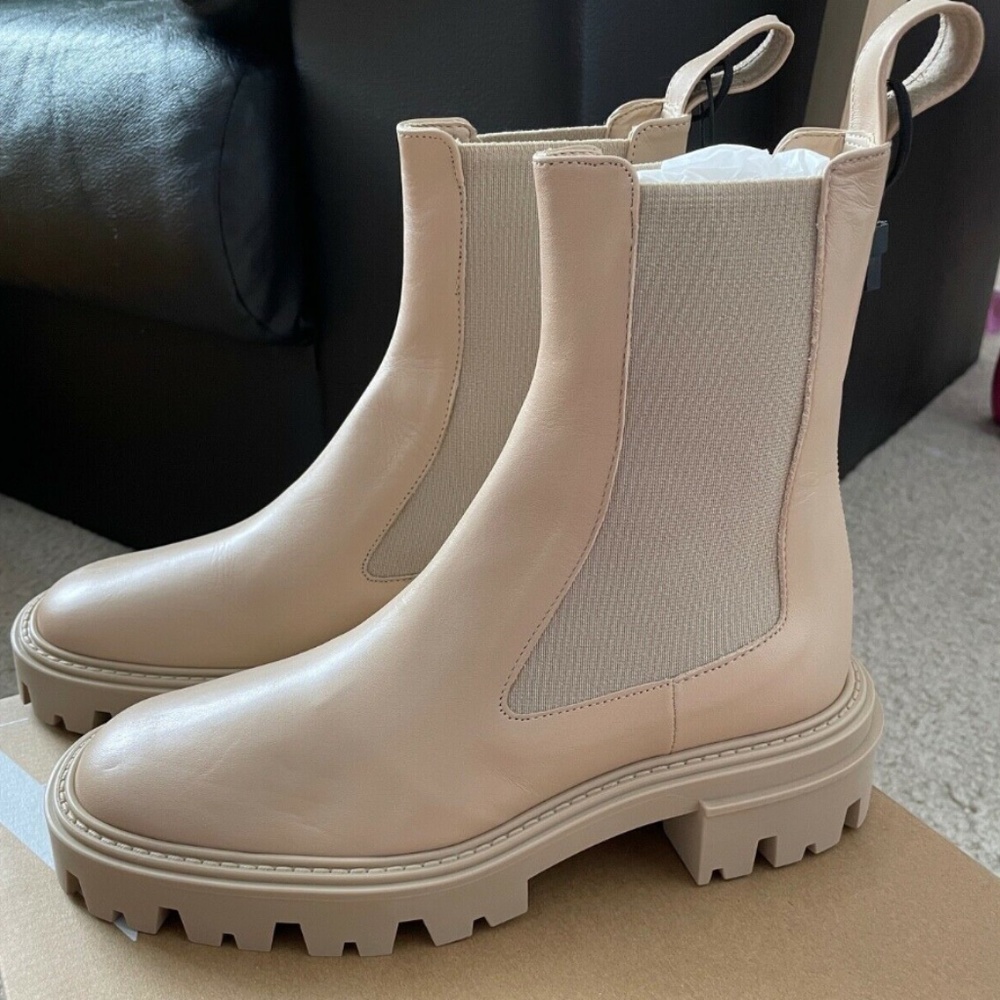 New ZARA LOW HEEL LEATHER ANKLE BOOTS LUG TRACK SOLES 2135/610 US 6 Beige shoes